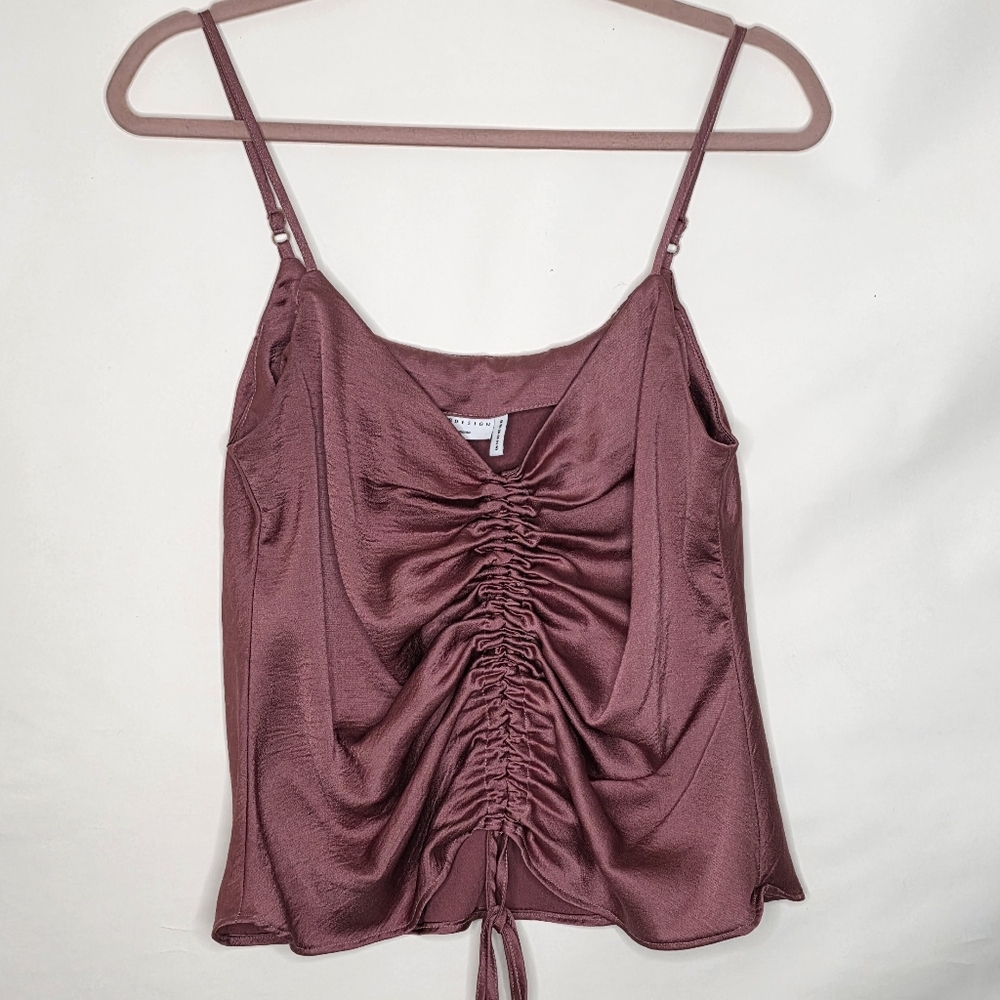 Satin Cinch Front Camisole Size 10 Bronze Brown Scrunch Tie Y2K Top Festival